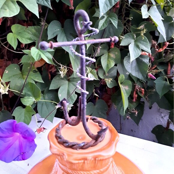 Vintage Train Light House Lantern Glass Salt & Pepper Shaker Set Wrought Iron Ho - Picture 4 of 6